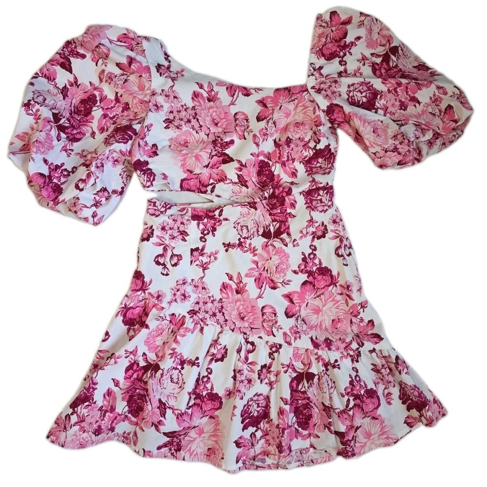 The‎ Vintage Shop Pink Floral One-Shoulder Cutout Mini Dress Medium